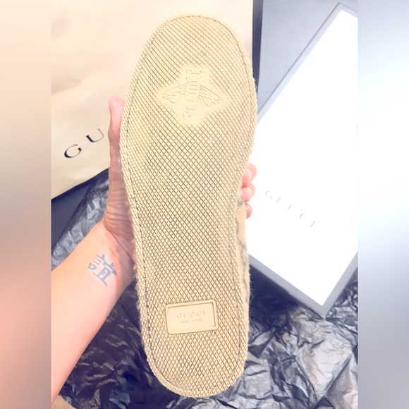 Mens Gucci Fria Horsebit GG Logo Wool Loafers Espadrilles in Cream - Picture 6 of 6